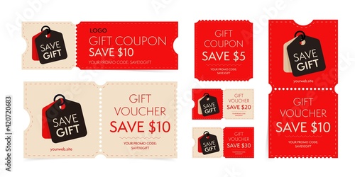 Coupon template with monetary gift promo code set
