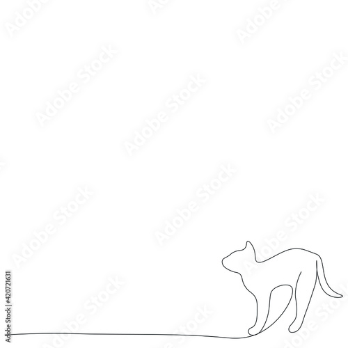 Cat animal silhouette line drawing, vector illustration