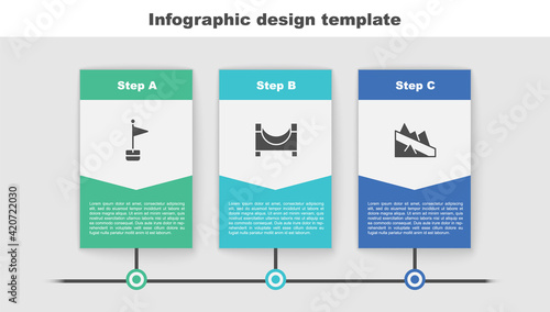 Set Location marker, Skate park and Mountain descent. Business infographic template. Vector