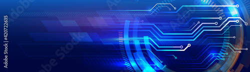 Wide High-tech technology background texture. Abstract circuit board vector illustration. Vector electronic communication. Futuristic web banner.