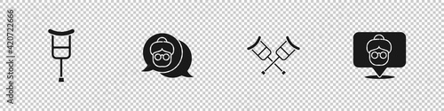 Set Crutch or crutches, Grandmother, and Nursing home icon. Vector