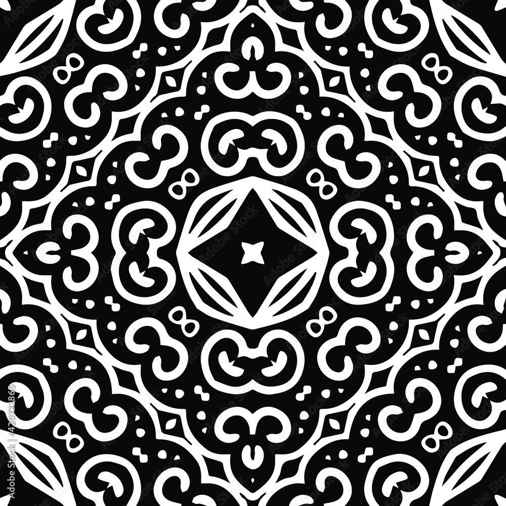 Geometric vector pattern with triangular elements. Seamless abstract ornament for wallpapers and backgrounds. Black and white patterns.