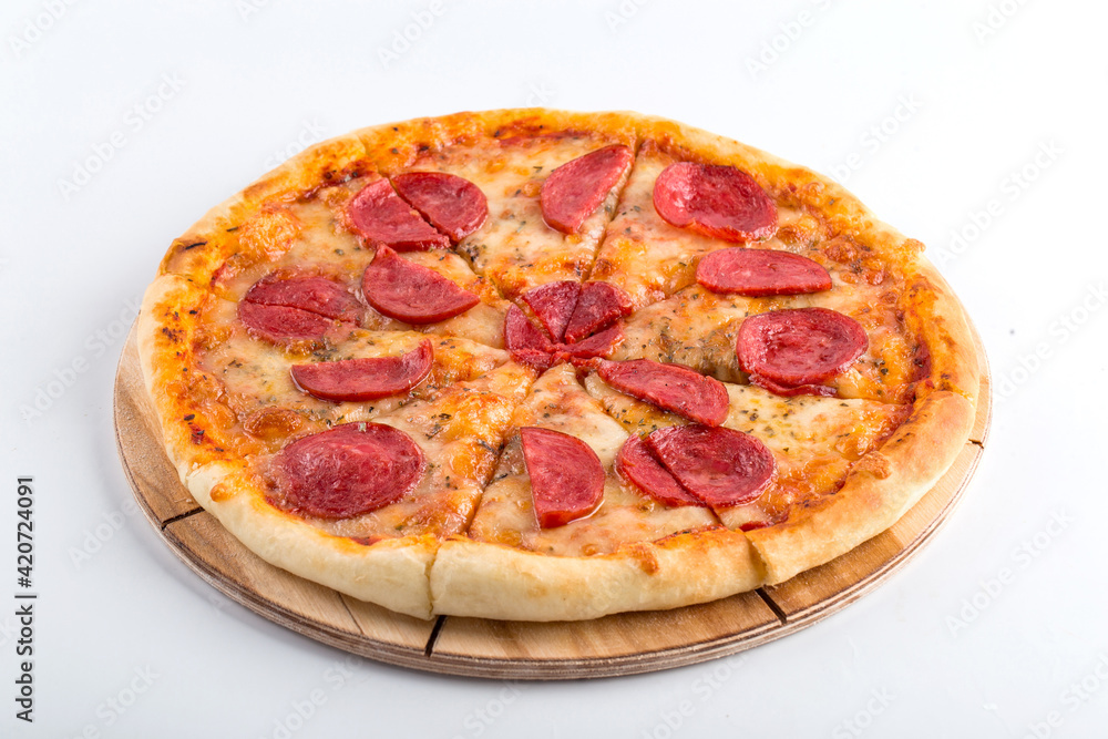 Isolated italian pepperoni pizza on the white background