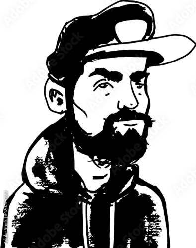 vector illustration of serious bearded man in cap 