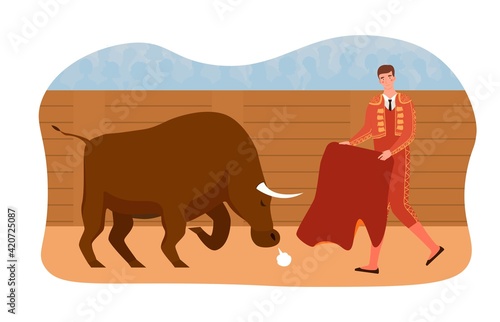 Bullfighting composition with toreador and bull