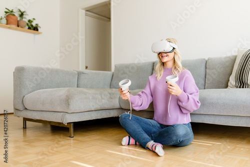 Woman Plays VR Game photo