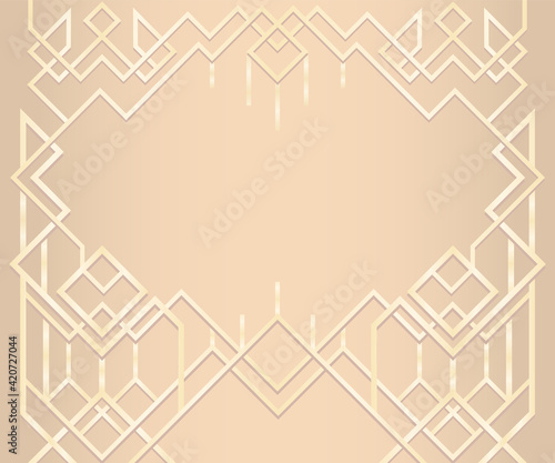 Light brown abstract geometric ornament. Art deco style, trendy vintage design element. Gold grill on a white background. Template with parallel lines with gold gradient.