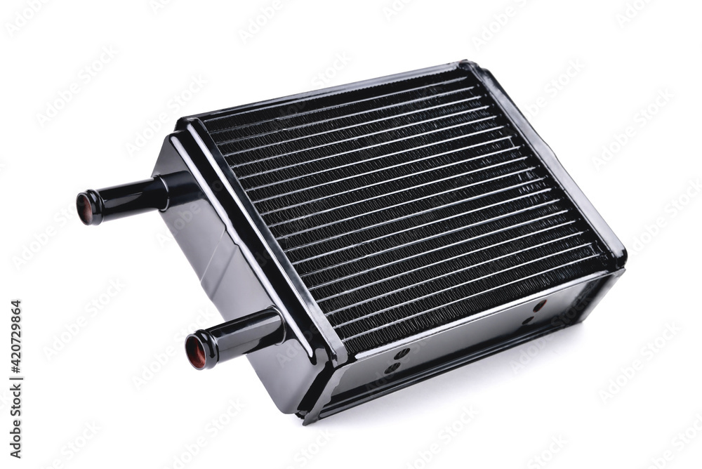 car heating and air conditioning system radiator, car stove radiator, white background close-up