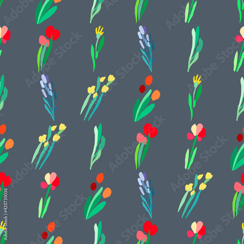 Seamless pattern with flowers  plant vector background.