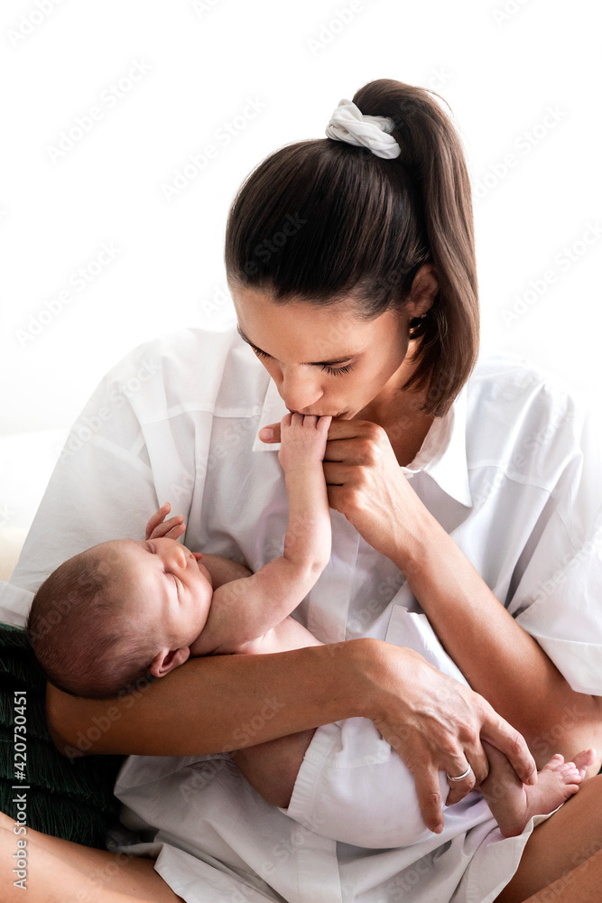 Mother and her newborn baby boy Mother and her newborn baby boy