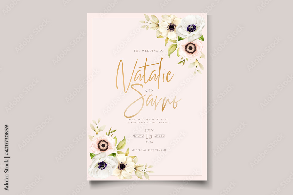 Watercolor poppy anemone invitation card