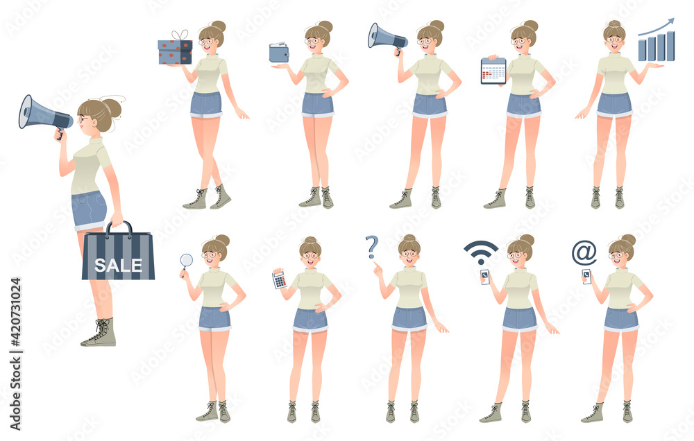 Fototapeta premium Set of female characters in different poses.Vector .