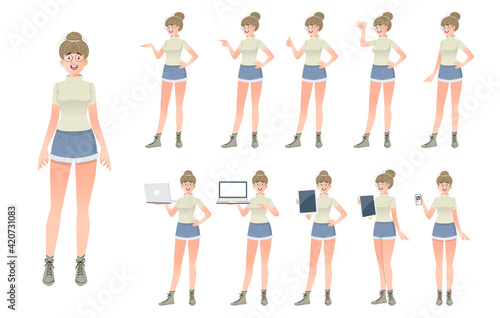 Set of female characters in different poses.Vector .