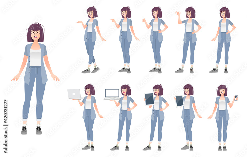 Set of female characters in different poses.Vector .