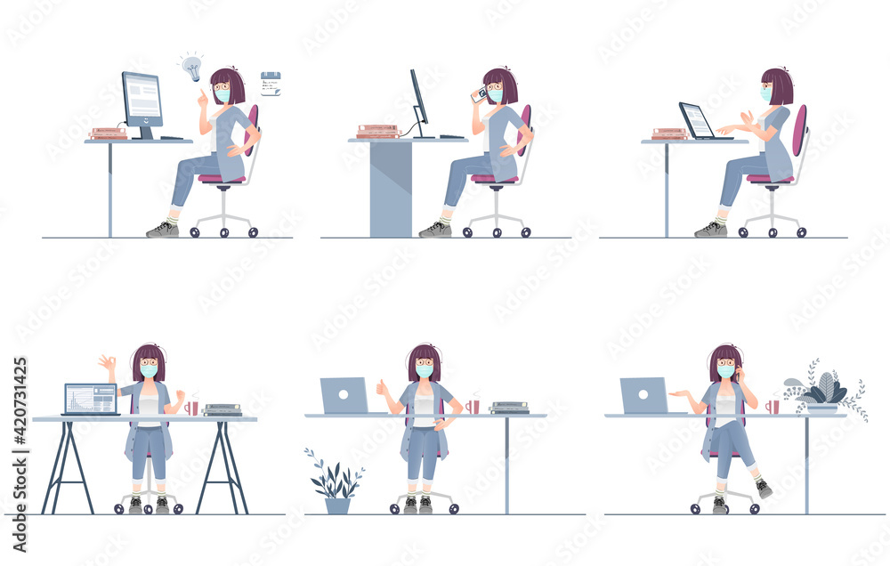 Set of female characters in different poses.Vector .