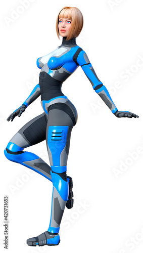 3D Rendering Female Robot on White