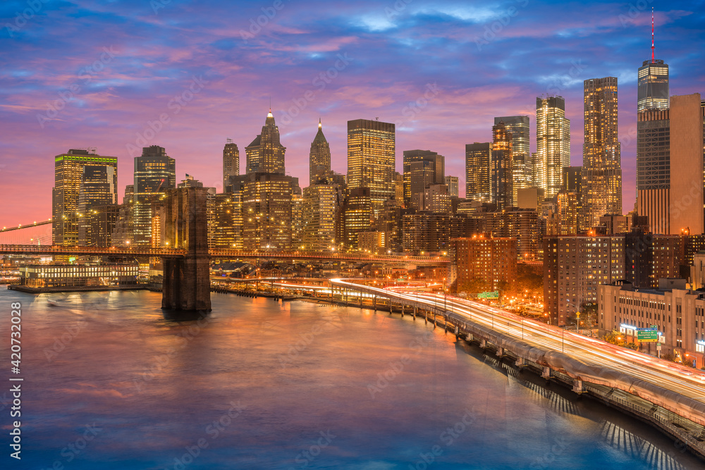 stunning views of the lower manhattan after sunset, New York City stunning views of the lower manhattan after sunset, New York City