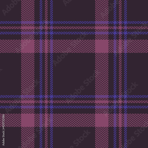 Tartan plaid pattern in dark purple and pink. Herringbone asymmetric check texture for flannel shirt, blanket, duvet cover, scarf, skirt, other trendy autumn winter everyday fashion fabric print.