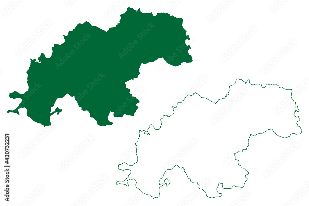 Kanker district (Chhattisgarh State, Bastar division, Republic of India) map vector illustration, scribble sketch Kanker map