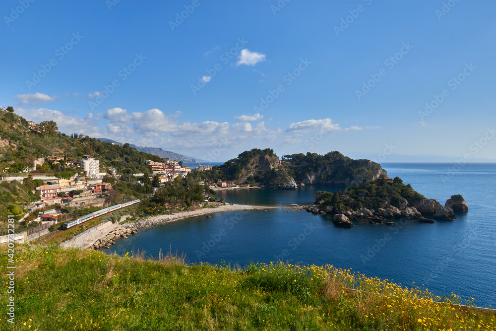 the coast of Sicily near Taormina on a beautiful sunny day in spring