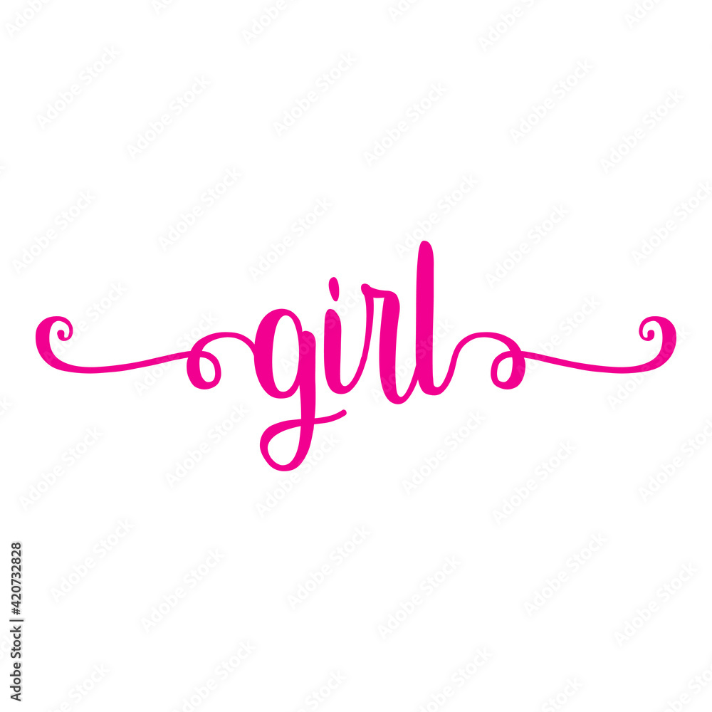 Banner con texto manuscrito girl escrito a mano con florituras en color rosa Banner con texto manuscrito girl escrito a mano con florituras en color rosa
