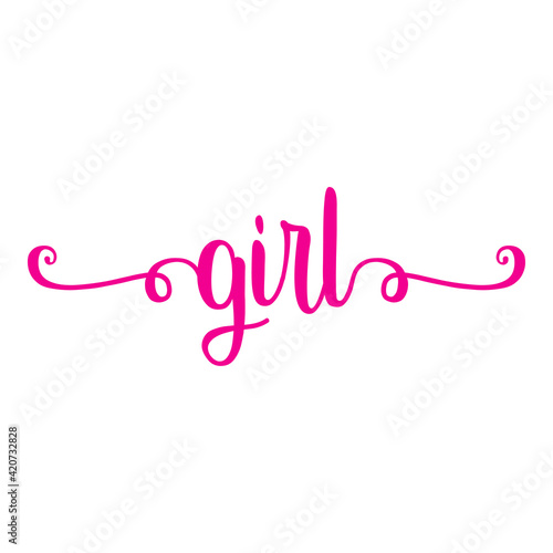 Banner con texto manuscrito girl escrito a mano con florituras en color rosa
