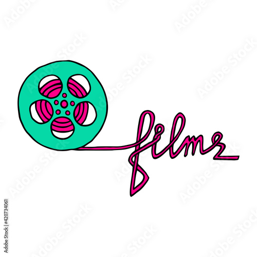 Bright vector illustration with video tape on a white background.