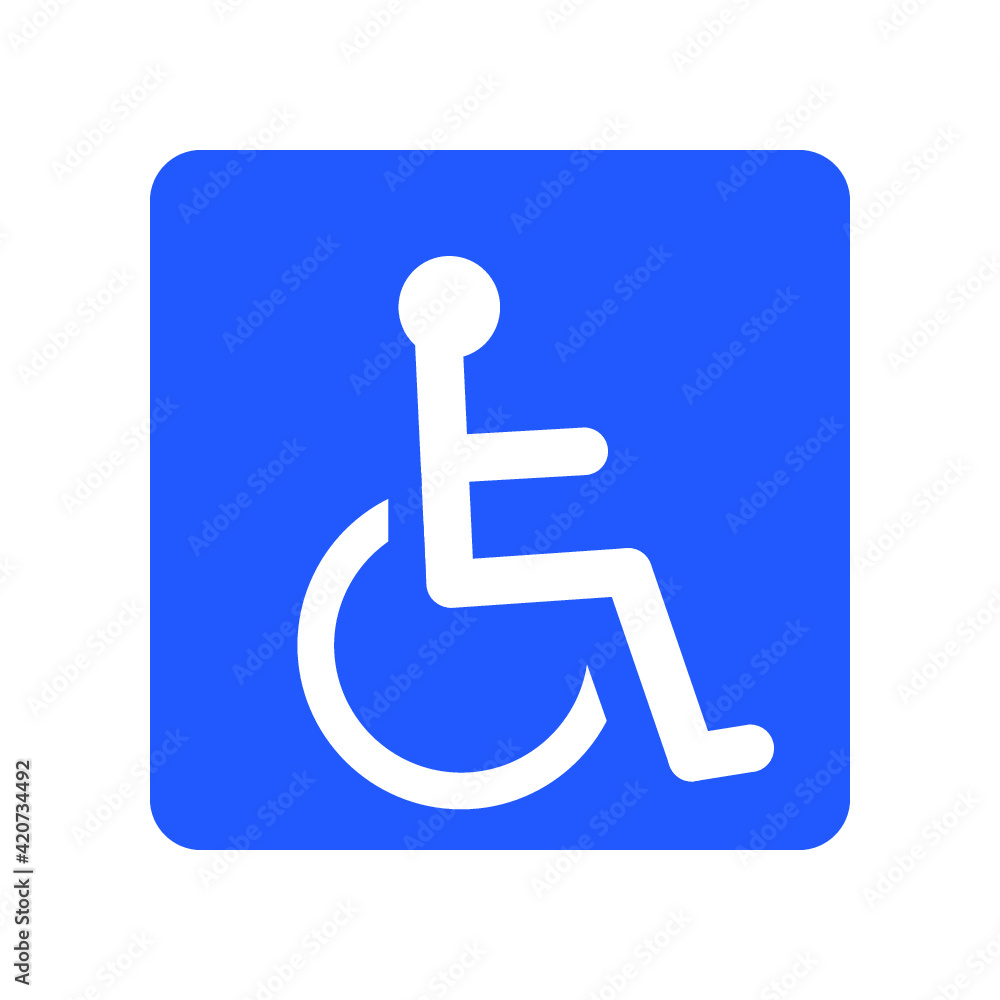 Wheelchair, handicapped or accessibility parking or access sign flat blue vector icon for apps and print Wheelchair, handicapped or accessibility parking or access sign flat blue vector icon for apps and print