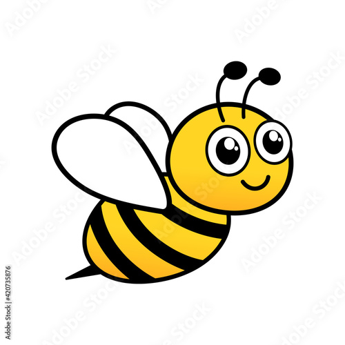 Cute friendly bee. Cartoon happy flying bee with big kind eyes. Insect character. Vector isolated on white