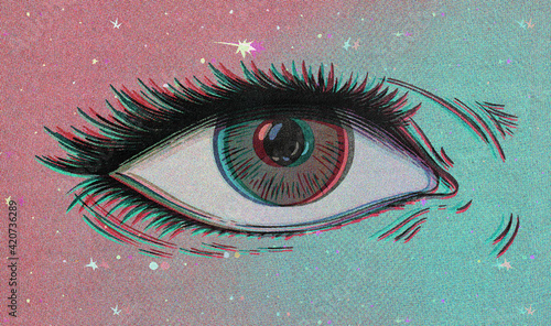 Eye And Holographic Magical Stars Illustration photo