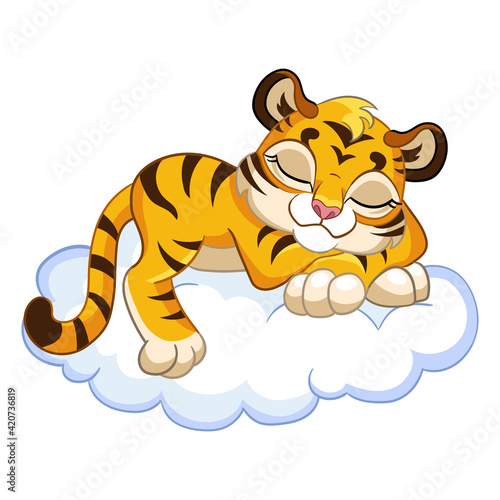 Cute sleeping tiger cartoon character vector illustration