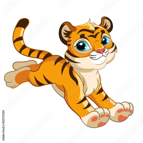 Little jumping tiger cartoon character vector illustration