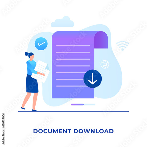 Flat illustration document download concept. Illustration for websites, landing pages, mobile applications, posters and banners