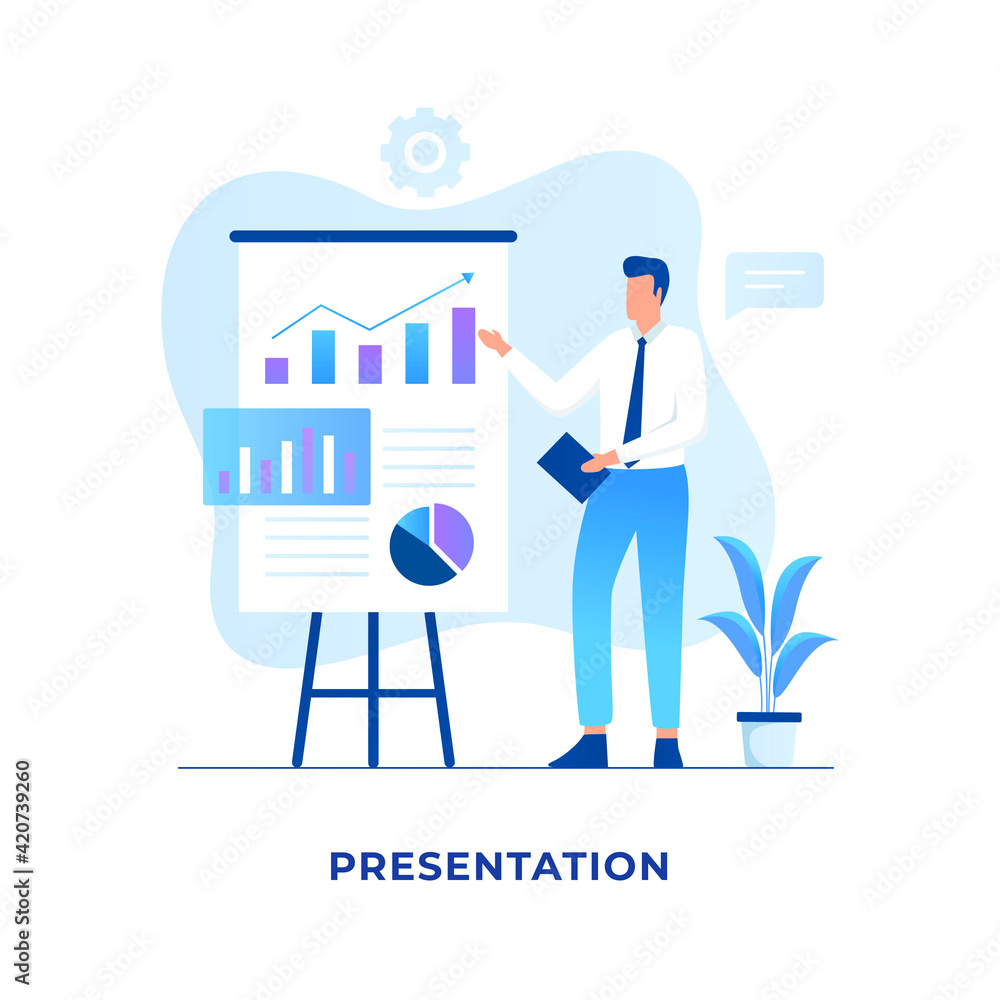 Business presentation illustration concept. Illustration for websites, landing pages, mobile applications, posters and banners Business presentation illustration concept. Illustration for websites, landing pages, mobile applications, posters and banners