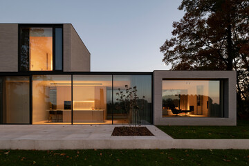 villa at dusk