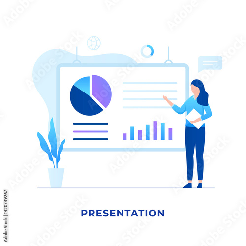 Business women presentation illustration concept. Illustration for websites, landing pages, mobile applications, posters and banners