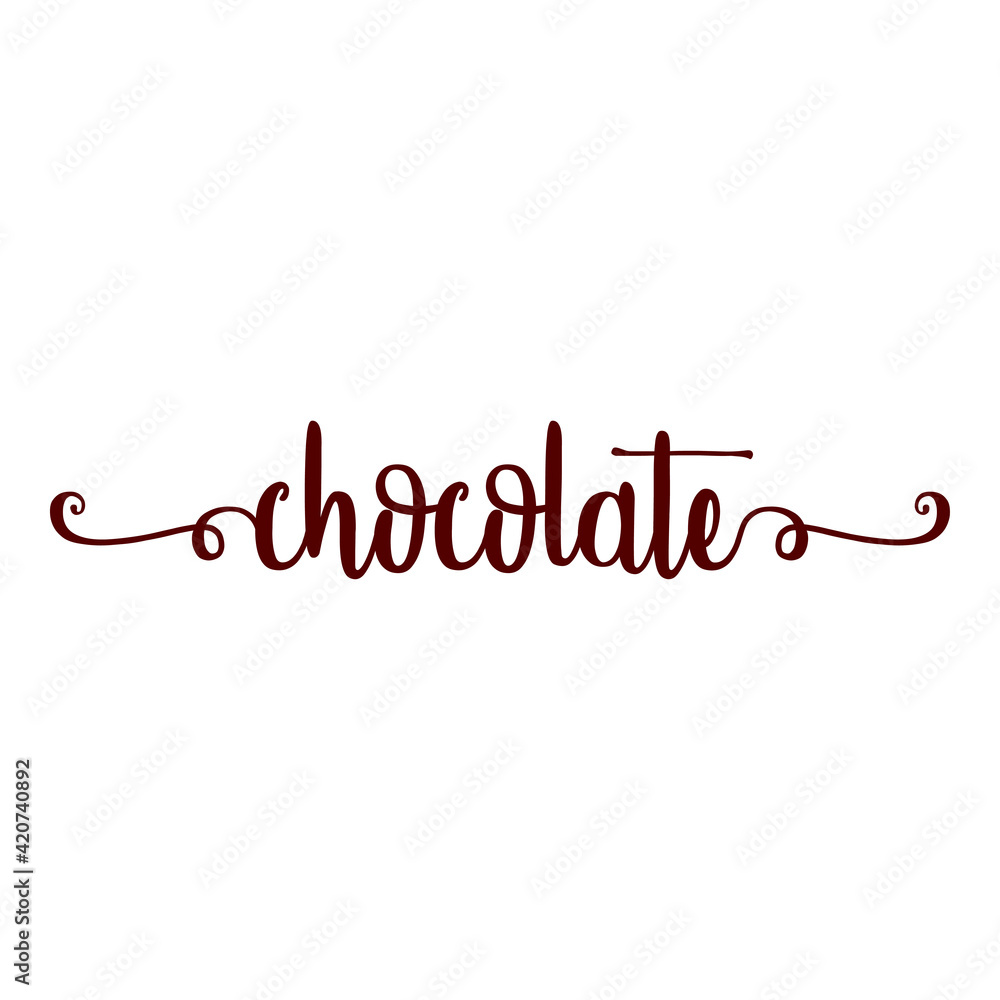 Banner con texto manuscrito chocolate escrito a mano con florituras en color marrón Banner con texto manuscrito chocolate escrito a mano con florituras en color marrón