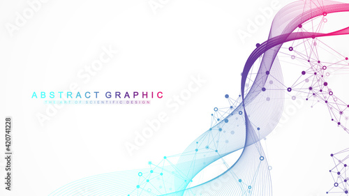 Geometric abstract background with connected lines and dots. Connectivity flow point. Molecule and communication background. Graphic connection background for your design. Vector illustration.