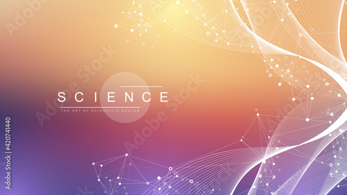 Scientific vector illustration genetic engineering and gene manipulation concept. DNA helix, DNA strand, molecule or atom, neurons. Abstract structure for Science or medical background. CRISPR CAS9.
