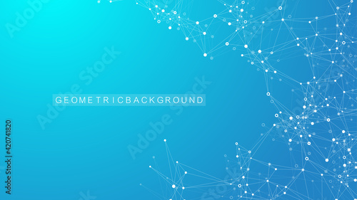 Geometric abstract background with connected lines and dots. Connectivity flow point. Molecule and communication background. Graphic connection background for your design. Vector illustration.