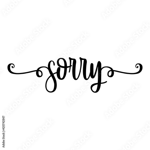 Banner con texto manuscrito sorry escrito a mano con florituras en color negro