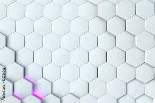 Abstract Technology, Futuristic Digital Hi Tech Concept. Abstract White Hexagonal Background. Luxury White Pattern. 3D Illustration