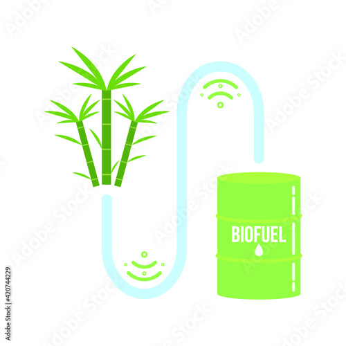 Vector illustration of sugarcane ethanol biofuel. Alternate and environmental friendly fuel. Green energy and ecology friendly technology.