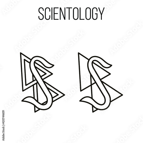 Vector illustrations set of scientology signs and attributes on white background. 