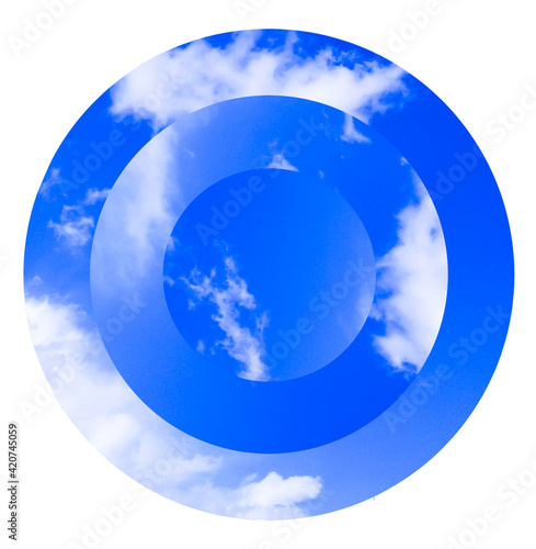 Photos Circular blue sky with fluffy clouds background isolated at white