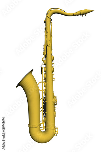 Detailed saxophone isolated on white background. Side view. 3D. Vector illustration