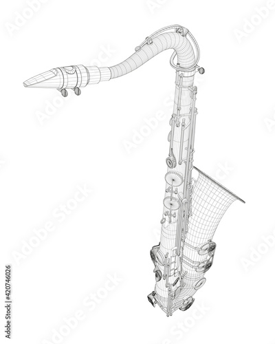 Canvas Print Wire-frame detailed saxophone isolated on white background
