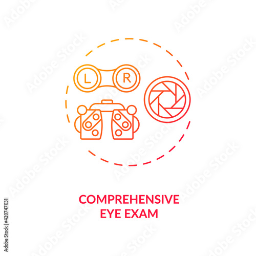 Comprehensive eye exam concept icon. Eye health tips. Getting measurements how clearly each eye is seeing objects idea thin line illustration. Vector isolated outline RGB color drawing