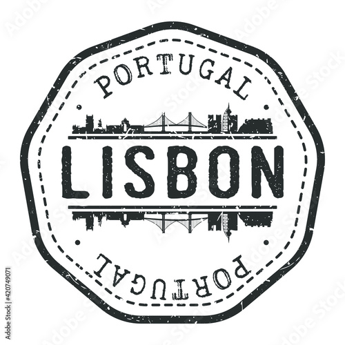 Lisbon, Portugal Stamp Skyline Postmark. Silhouette Postal Passport. City Round Vector Icon. Vintage Postage Design.