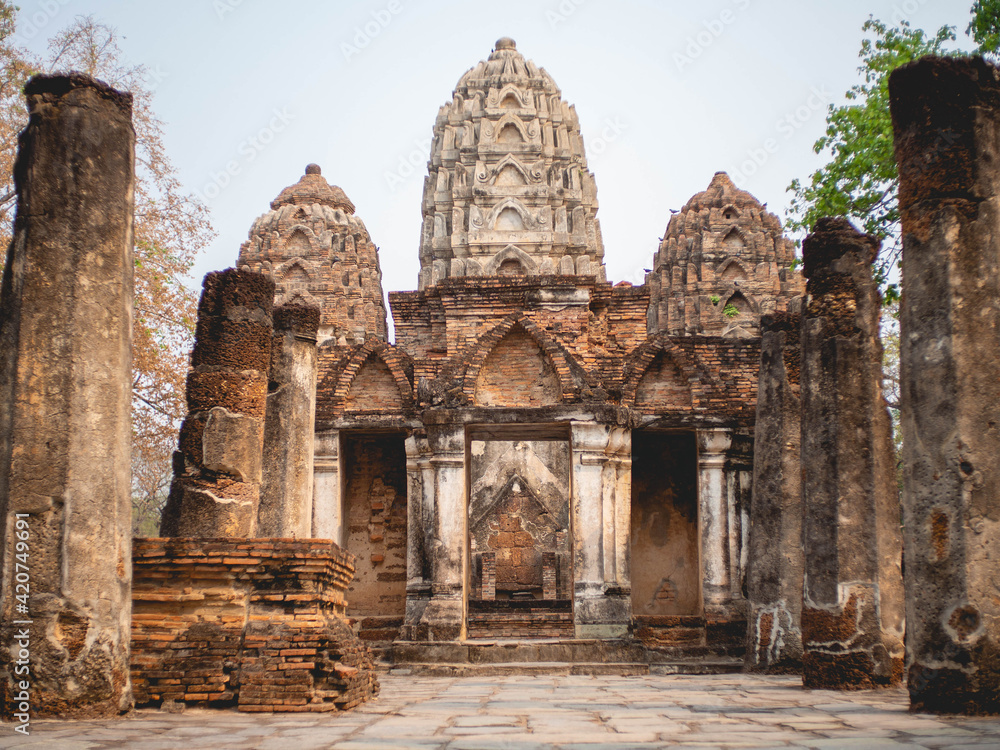 old temple and old pagoda at Sukhothai, Thailand in March 13 2021